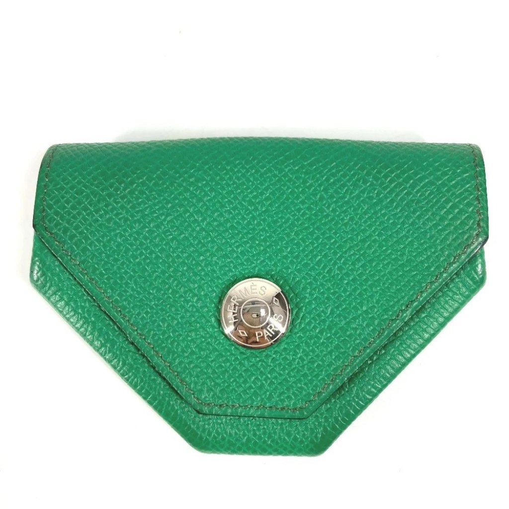 Hermes Levainquatre Verso Coin Case Wallet Coin Purse Leather Green/Navy